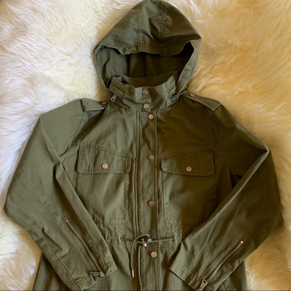 7 For All Mankind Green Trench Coat Jacket Size M - Picture 2 of 12